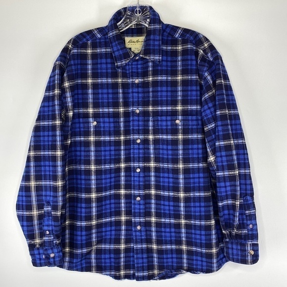 Eddie Bauer Blue Plaid Button Down Shirt Size Medium Cotton - Picture 1 of 5